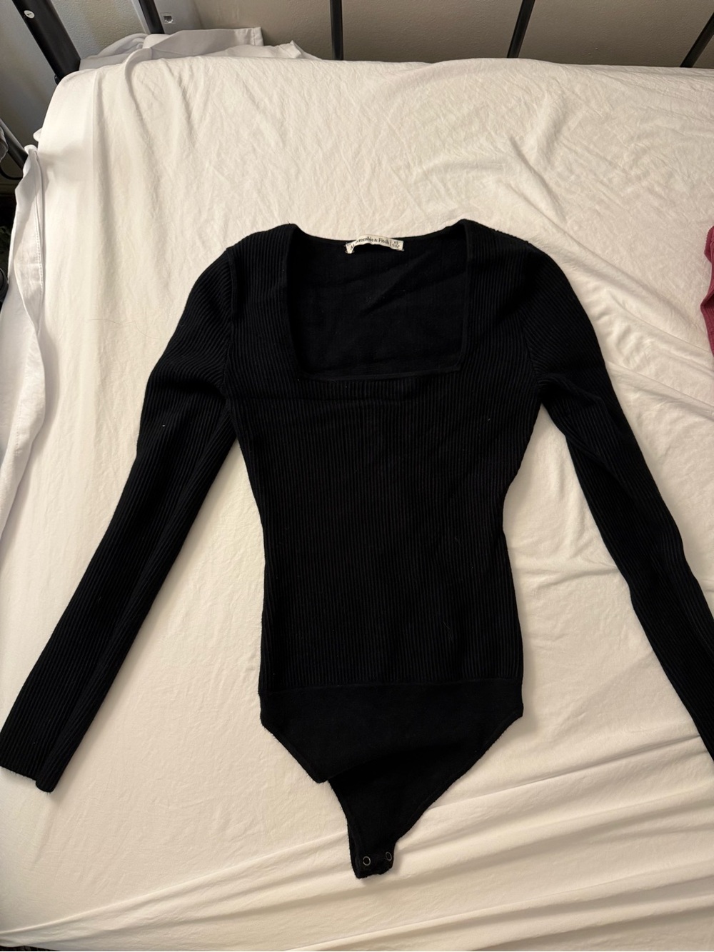 Abercrombie & Fitch Black Ribbed Long-Sleeve Bodysuit - Square Neck